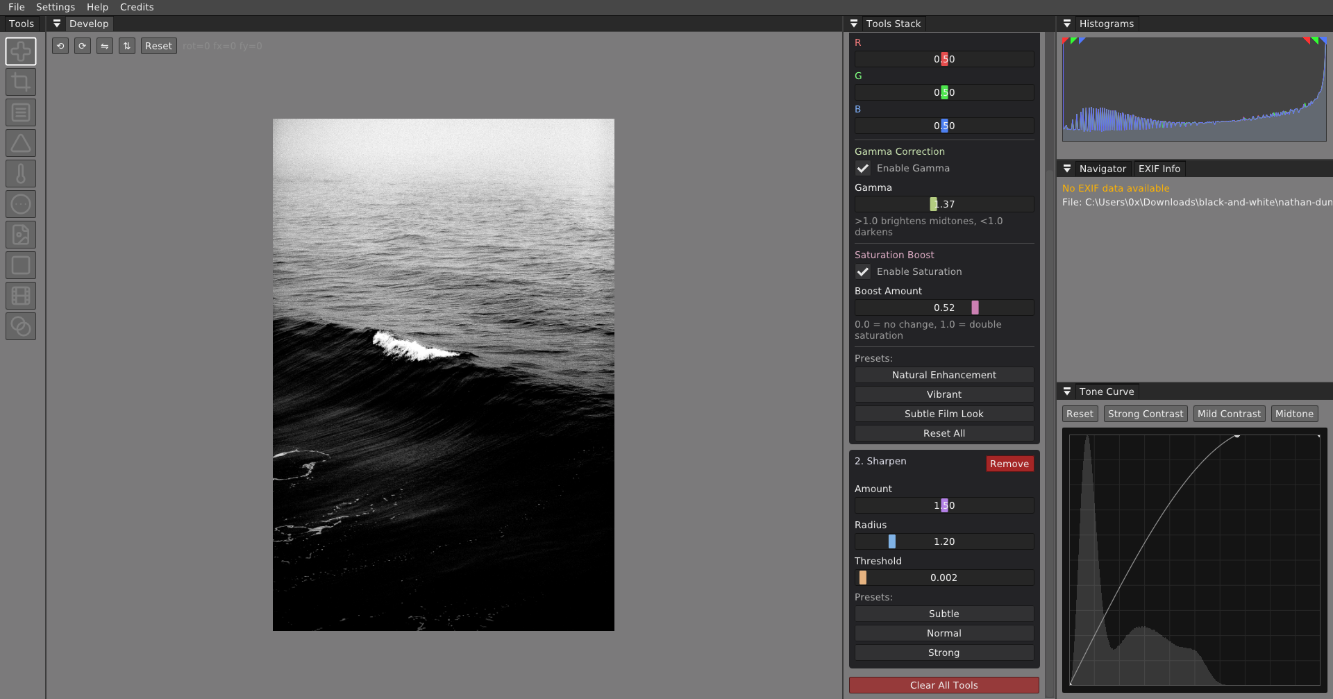 Wena advanced image pipeline with stacked editing tools