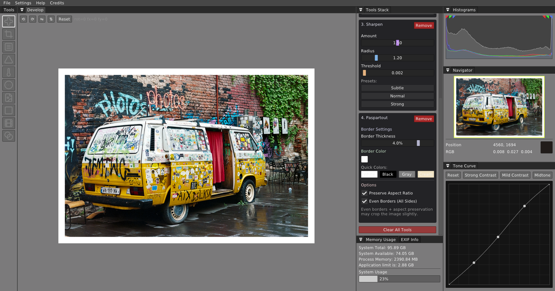 Wena professional color workflow with curves and histogram